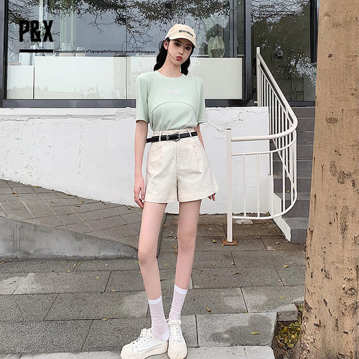 P&X设计师女装 女士宽松简约时尚百搭休闲短裤 824226668 白色 商品图1