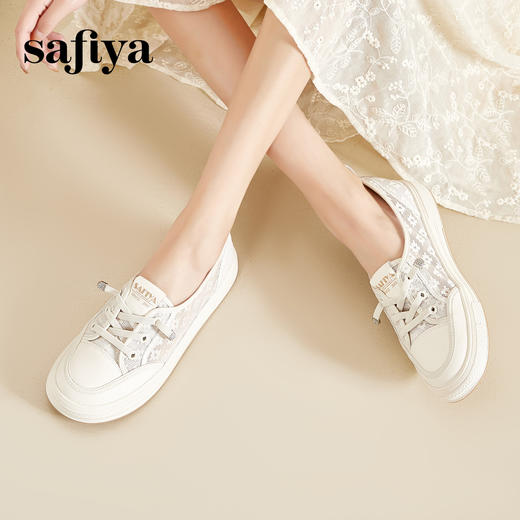 Safiya/索菲娅2024春夏浅口一脚蹬百搭休闲蕾丝网面小白鞋 SF41112107 商品图6