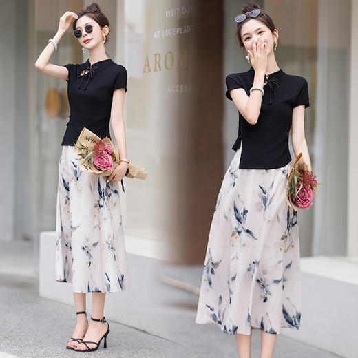 设计感新中式，气质盘扣短袖上衣半裙套装HR-MYL3328 商品图1