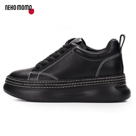 nekomomo厚底白色板鞋女2023新款头层牛皮镶钻超轻平底休闲运动鞋M22AM19151 商品图3