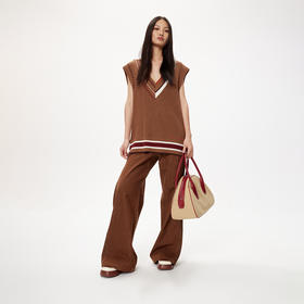 lost in echo秋冬季美拉德复古撞色线条V领宽松针织背心毛衫马甲