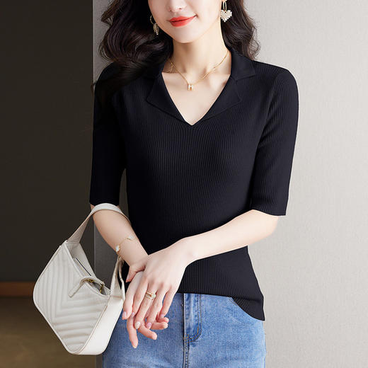 修身薄款针织衫，西装领打底内搭中袖上衣CC-MH-117 商品图3