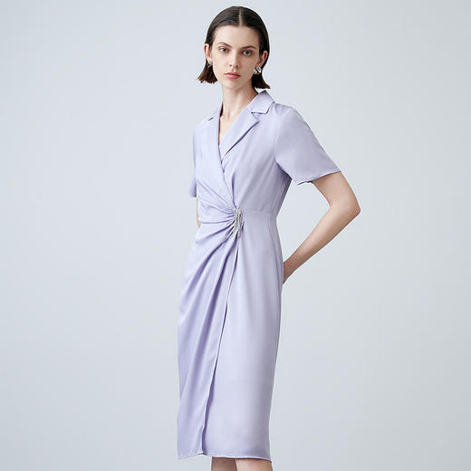EITIE爱特爱春季新款通勤OL压褶收腰西装领连衣裙7807525 商品图3