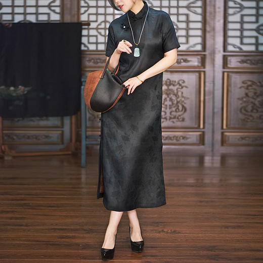 裁缝学苑AS219香云纱旗袍改良款夏季中式女装中国风气质连衣裙显瘦黑偏襟 商品图2