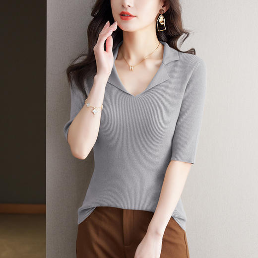 修身薄款针织衫，西装领打底内搭中袖上衣CC-MH-117 商品图2