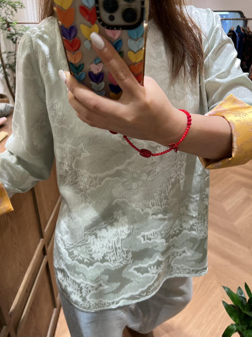 328-1新中式 真丝提花 宋锦袖口 圆领九分袖 衬衫 上衣 发货不能催‼️ 商品图8