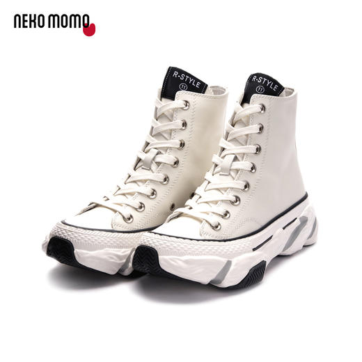 2022年秋冬新款商场同款头层牛皮超轻厚底系带高帮运动靴老爹鞋女M20DS42091 商品图3