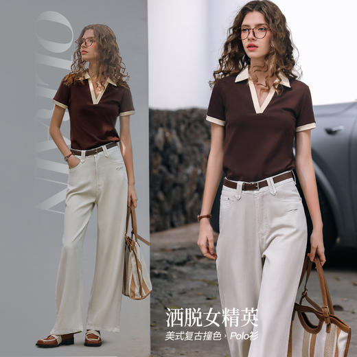 欧芮儿法式复古polo领T恤女春夏2024新款气质撞色翻领短袖上衣 商品图4