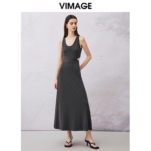 VIMAGE纬漫纪夏季新款时尚通勤无袖镂空收腰显瘦连衣裙V2107724 商品图1