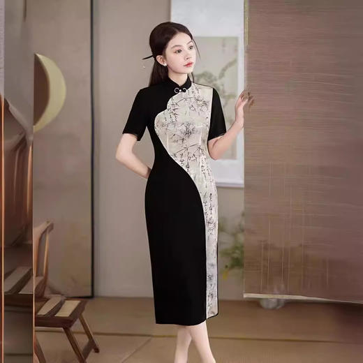 复古气质改良，中国风珠光缎长款新中式旗袍GSJ-885 商品图1