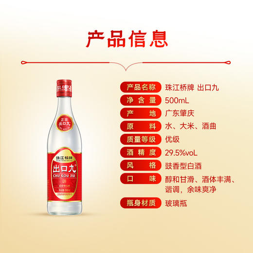 珠江桥牌 出口九广东米酒500ml×2瓶正宗广东纯粮酿造豉香型白酒29.5度 商品图7