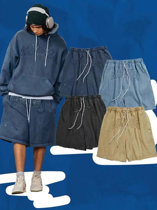 帆船 春夏 纯色刺绣大字母水洗做旧 休闲宽松短裤/中裤/五分裤 男女同款 NT-2689 商品图0