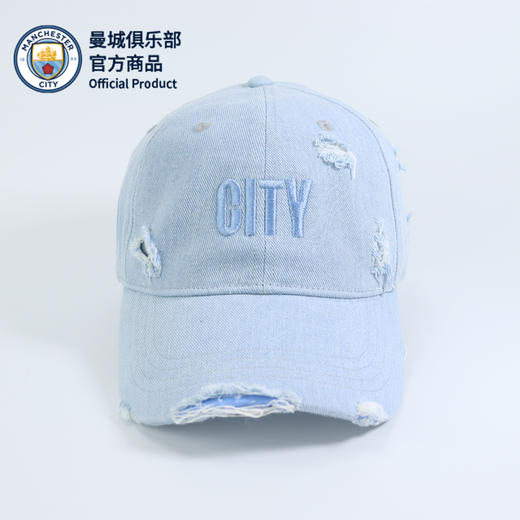 曼城俱乐部官方商品 | 新版时尚水洗浅蓝牛仔破洞棒球帽球迷用品 商品图0
