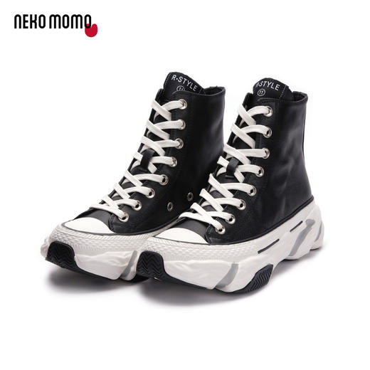 2022年秋冬新款商场同款头层牛皮超轻厚底系带高帮运动靴老爹鞋女M20DS42091 商品图0