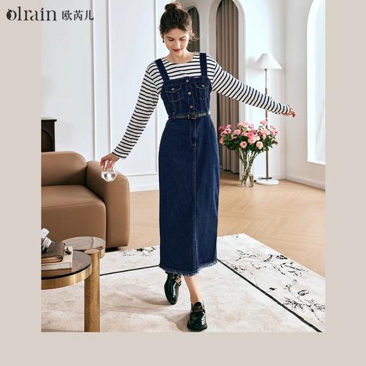 OLrain欧芮儿牛仔连衣裙女春季2024年新款复古减龄收腰气质背带裙 商品图0