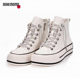 nekomomo牛皮厚底高帮鞋女ins潮2023年春季新款休闲增高运动板鞋M22DS43841
