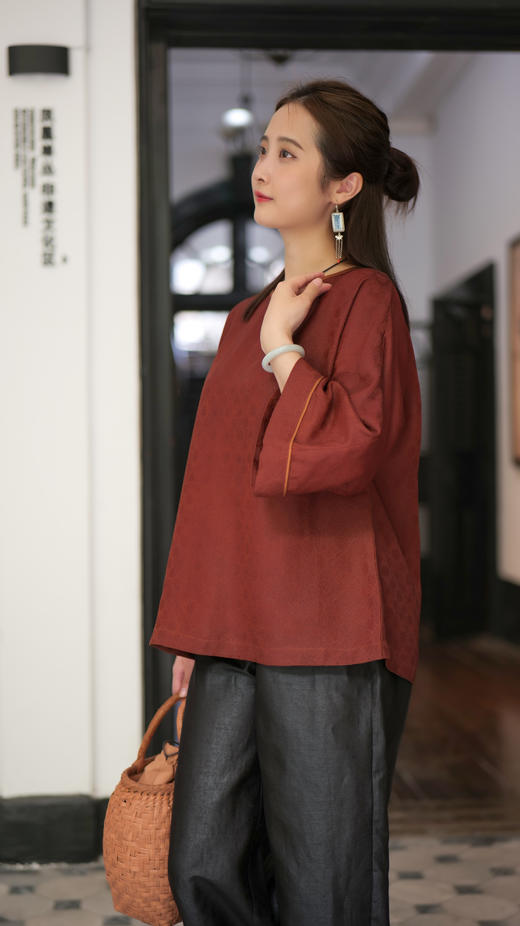 漫物记四经绞罗红云纱圆领长袖上衣XYS-W133 商品图5