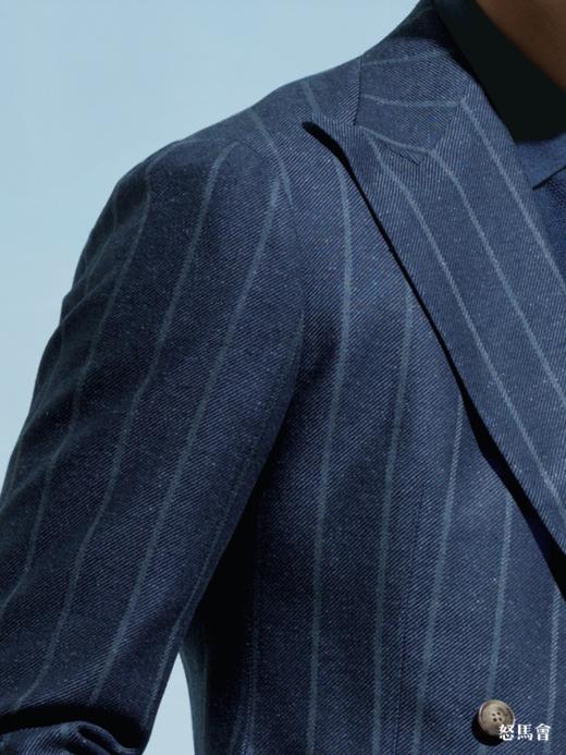 Stylbiella 纯蚕丝牛仔蓝宽条纹全麻衬单西 商品图1