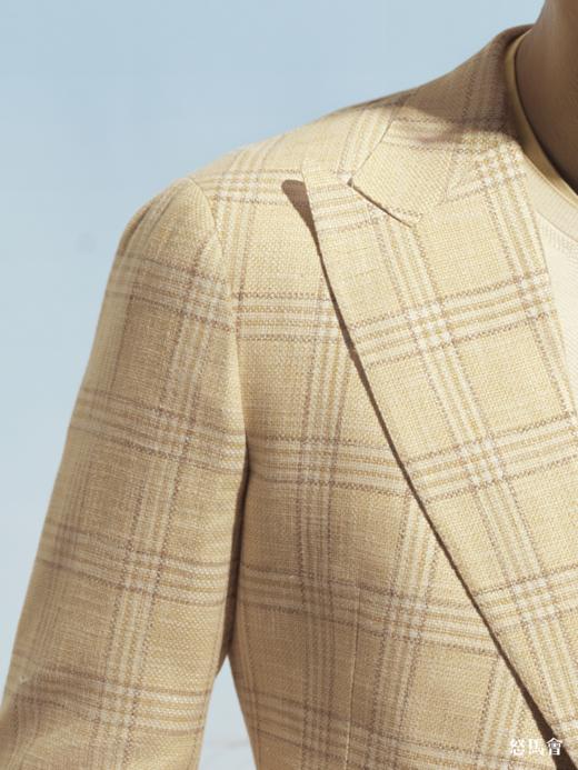 Stylbiella 羊毛埃及棉亚麻浅黄色格纹全麻衬单西 商品图1