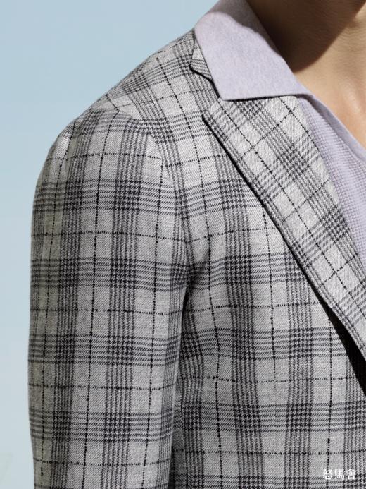 Stylbiella 羊毛蚕丝亚麻灰/黑色格纹全麻衬单西 商品图1