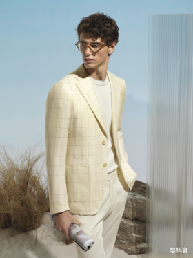 Stylbiella 羊毛蚕丝白色窗格纹全麻衬单西