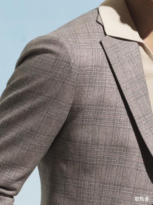 Stylbiella 羊毛蚕丝灰粉色格纹全麻衬单西 商品图1