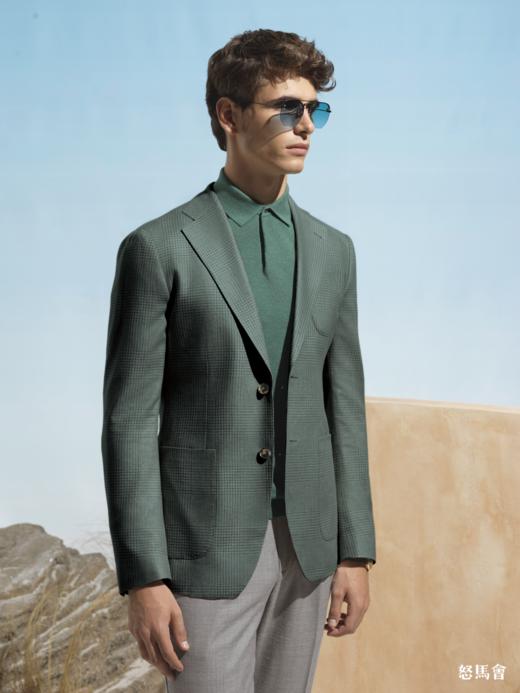 Stylbiella 纯蚕丝绿色格纹全麻衬单西 商品图0