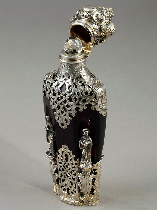 独角鹿西洋古董19 世纪中期法国出品哥特风格纯银精雕镶嵌紫水晶嗅盐瓶/香水瓶 商品图2