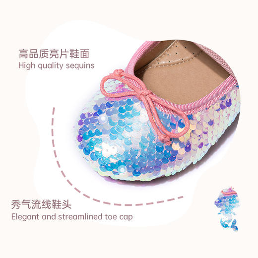 littletime女童公主鞋美人鱼软底单鞋走秀演出亮片平底芭蕾舞鞋 商品图2