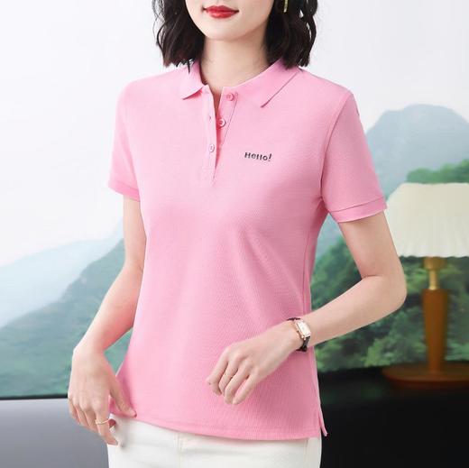 休闲通勤风翻领Polo衫短袖T恤女2024夏季新款印花套头修身上衣 商品图2