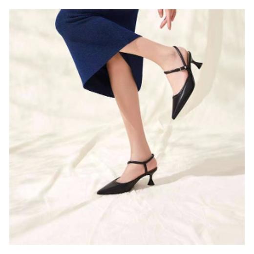 北1natursun夏季新款尖头一字扣带复古气质单鞋女知性后空半凉  N22221101 商品图0