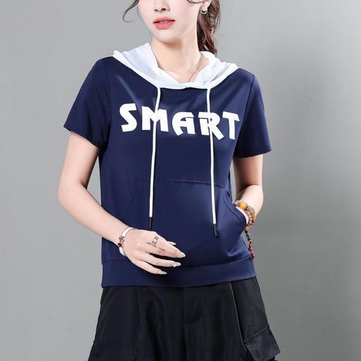 休闲天丝罗马连帽短袖T恤女2024夏季新款光滑垂感宽松显瘦上衣 商品图3