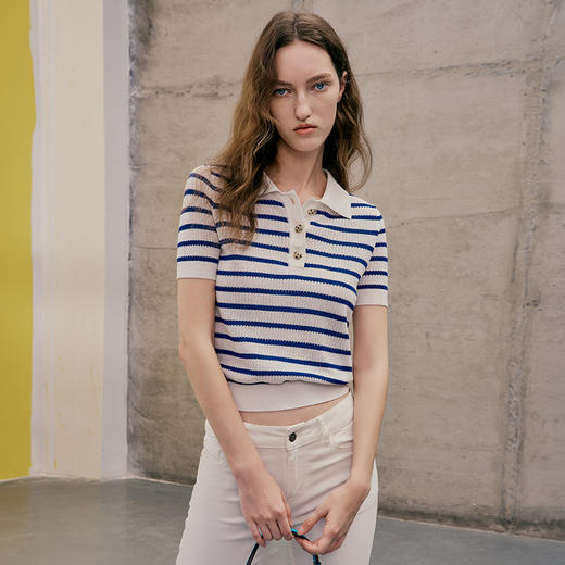 EITIE爱特爱夏季新款条纹显瘦百搭时尚针织衫7401103 商品图3