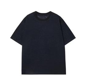 T905夏季新款定织螺口条纹双色短袖简约时尚男女上衣百搭休闲T恤