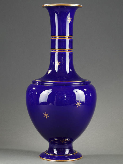 【已售】独角鹿西洋古董1895年法国官窑塞弗尔出品钴蓝釉描金花瓶 商品图0