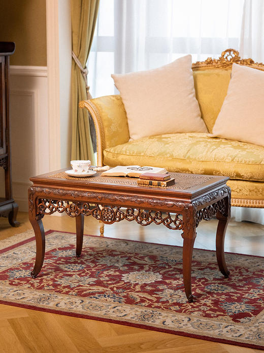 【已售】独角鹿西洋古董20世纪初中国出品镂雕装饰胡桃木束腰三弯腿藤编凳面长方凳 商品图1