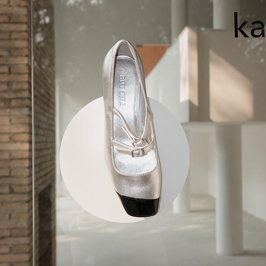 BIUCILI「流金岁月」非对称原创设计 优雅气质方头中跟玛丽珍单鞋 商品图2