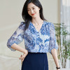 青瓷真丝衬衫 5A桑蚕丝双绉面料 柔润透气  上身若无物 米思阳2026春季新款设计感独特衬衫印花上衣女0803 商品缩略图0