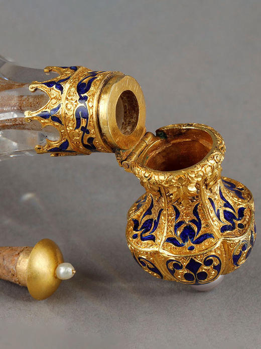 独角鹿西洋古董19 世纪中期法国出品珐琅彩绘镶嵌珍珠水晶嗅盐瓶/香水瓶 商品图2