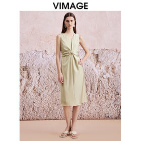 VIMAGE纬漫纪夏季新款V领时尚收腰显瘦无袖连衣裙V2107722