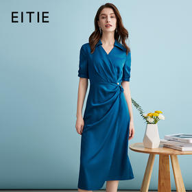 EITIE爱特爱夏季新款通勤OL压褶收腰显瘦气质连衣裙B2407320