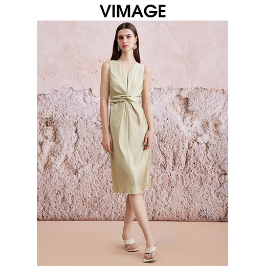 VIMAGE纬漫纪夏季新款V领时尚收腰显瘦无袖连衣裙V2107722 商品图2