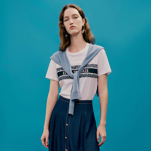 EITIE爱特爱夏季新款时尚百搭打底舒适圆领印花T恤7402105 商品图4