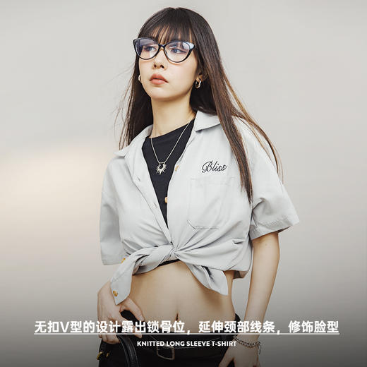 马登刺绣古巴领衬衣宽松设计感短袖小众休闲上衣内搭叠穿薄夏季女 商品图3