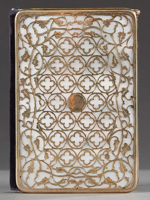 独角鹿西洋古董1880年代法国Tahan工坊出品卷叶造型镂空银鎏金修饰母贝封面记事本 商品图2