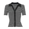 EITIE爱特爱修身显瘦黑白条纹翻领气质百搭针织衫上衣夏新款B2401306针织衫 商品缩略图6