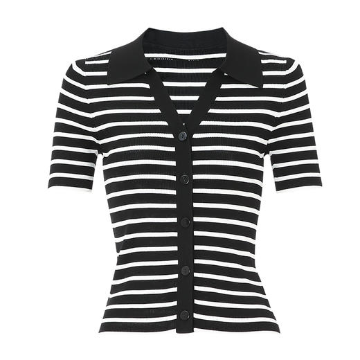 EITIE爱特爱修身显瘦黑白条纹翻领气质百搭针织衫上衣夏新款B2401306针织衫 商品图6