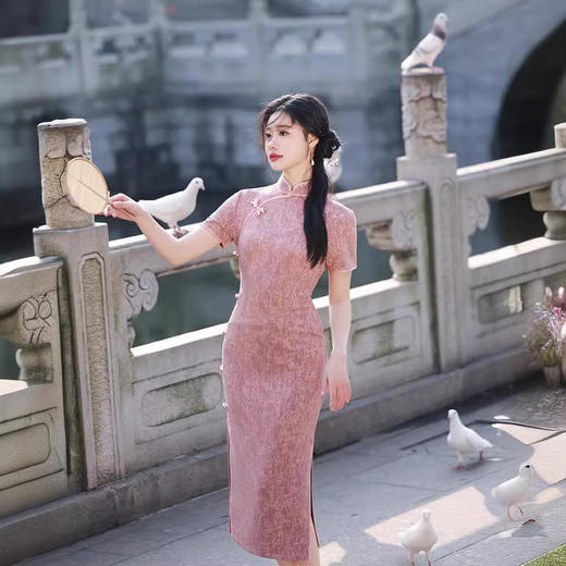 少女新中式日常旗袍粉色素雅中国风改良年轻款TX8380 商品图3