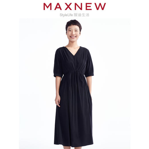 【裙装】女装轻薄灵压高腰线V领收腰连衣裙 1N2225310 商品图0