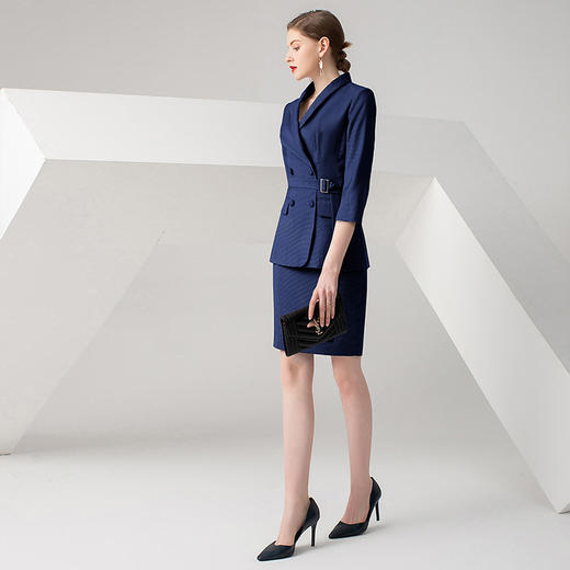 IWY/藏青色七分袖千鸟格时尚气质女神职场商务OL工作服高端职业西服套装女C10387+PS10310 商品图11